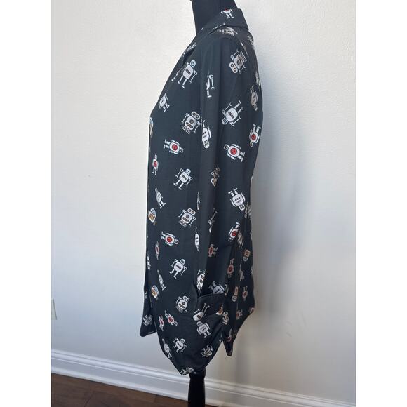 ModCloth Robot Breakfast For Dinner Long Sleeve Sleep Shirt Navy Women Sz S NWT - Picture 3 of 10